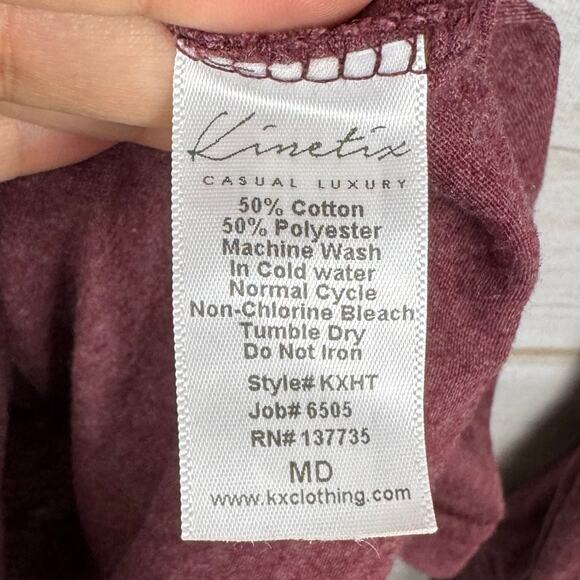 Kinetix Casual Luxury Wine Red Long Sleeve Pullover Hoodie Tee Size Medium - Picture 6 of 9